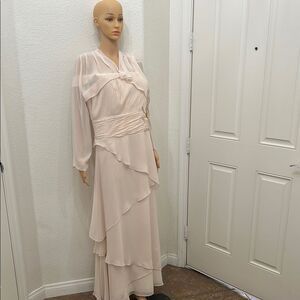 Alyce Champagne Cream Tiered Wrap Dress Jacket Wedding Embroidered Bead Diamond
